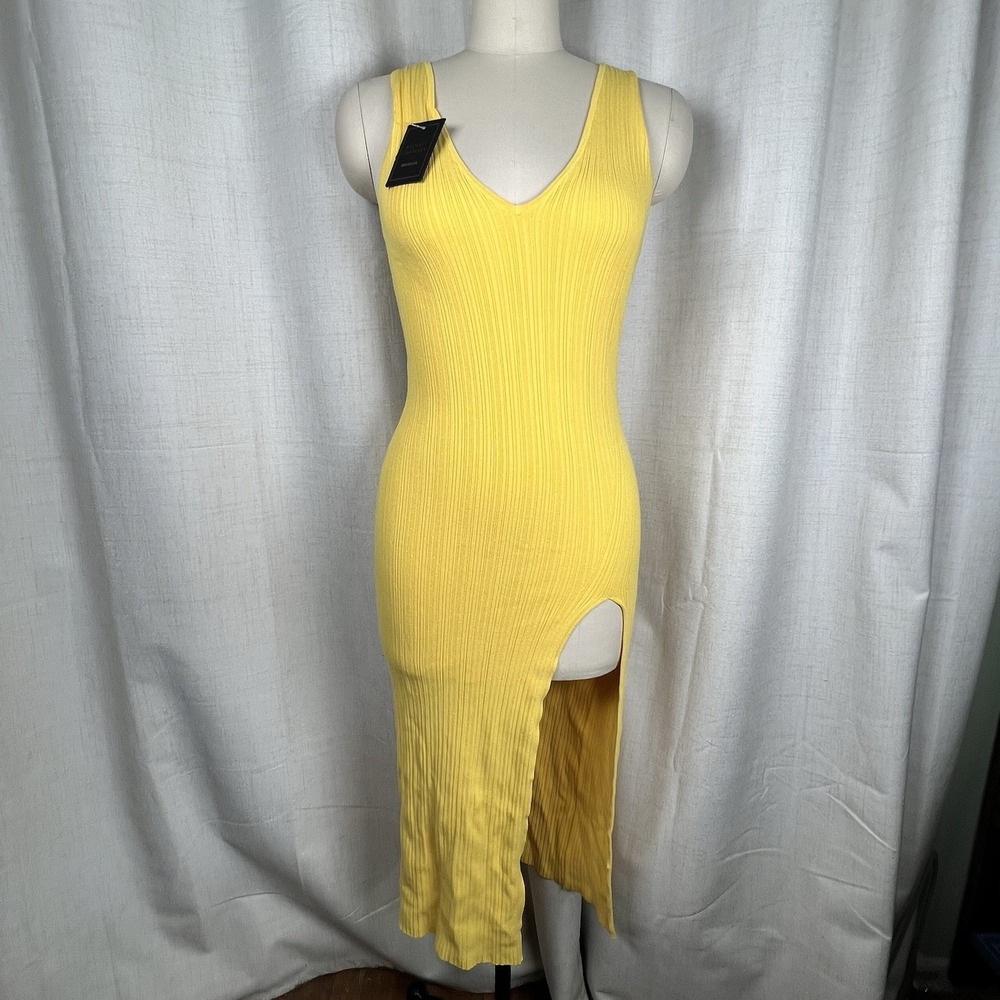 NEW! Michael Costello x REVOLVE Variegated Ribbed Bodycon Dress Yellow Small